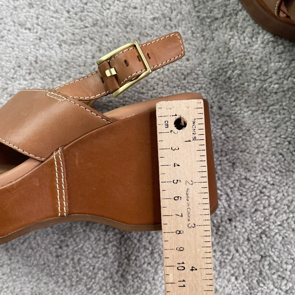 Clarks Manon Wish Sandals Women Size 8 Wide Tan Leather Wedge Slingback Platform